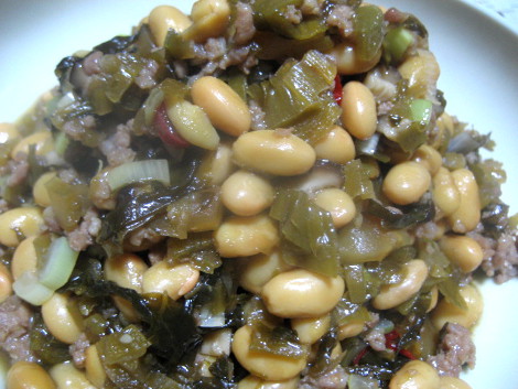 大豆の水煮の簡単レシピ・大豆と高菜の炒め煮